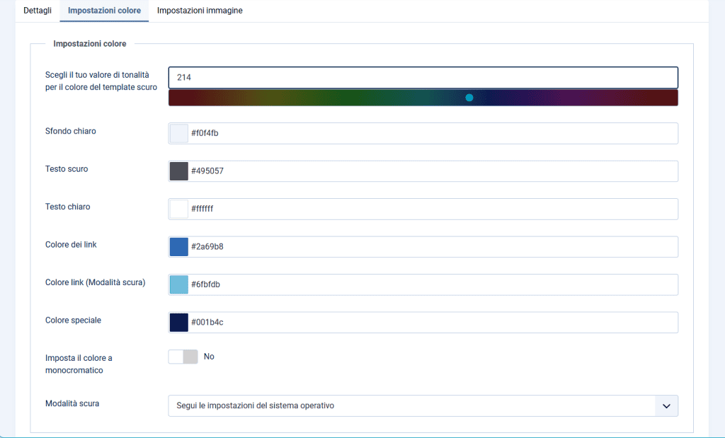 Impostazioni Colore Template Amministratore Joomla