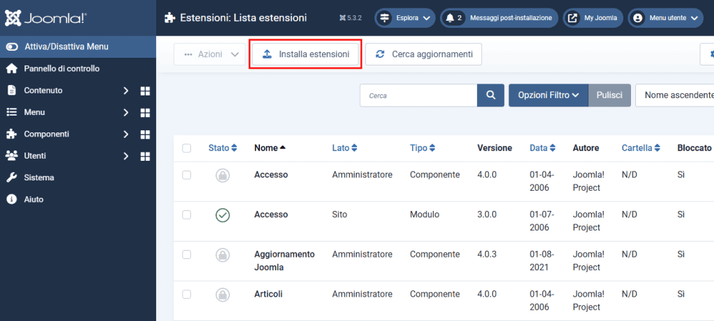 Installa Estensioni Joomla