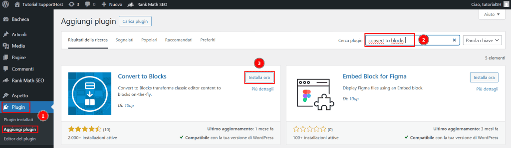 Installare Plugin Convert To Blocks