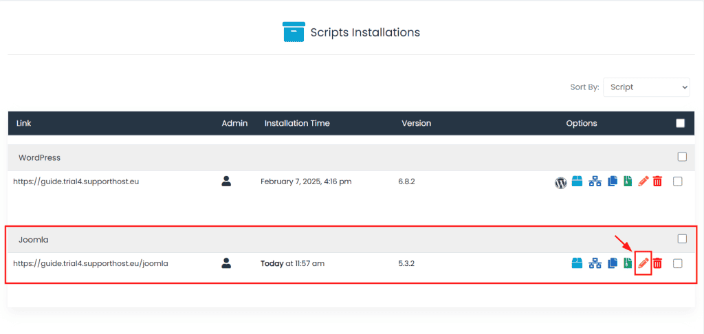 Installazione Joomla Modifica