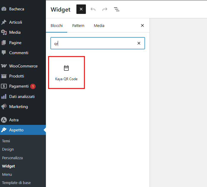 Kaya Qr Code Blocco Gutenberg