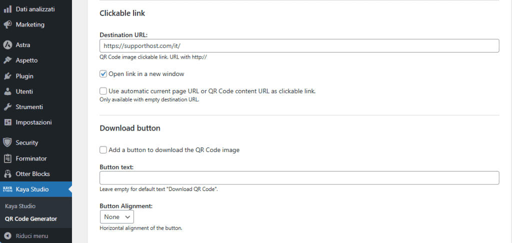 Link Cliccabile Kaya Qr Code Generator WordPress