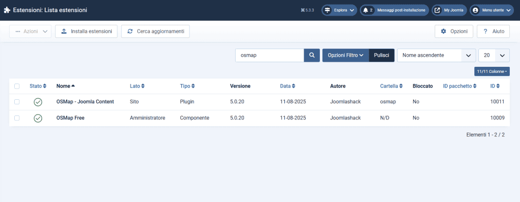 Lista Estensioni Osmap