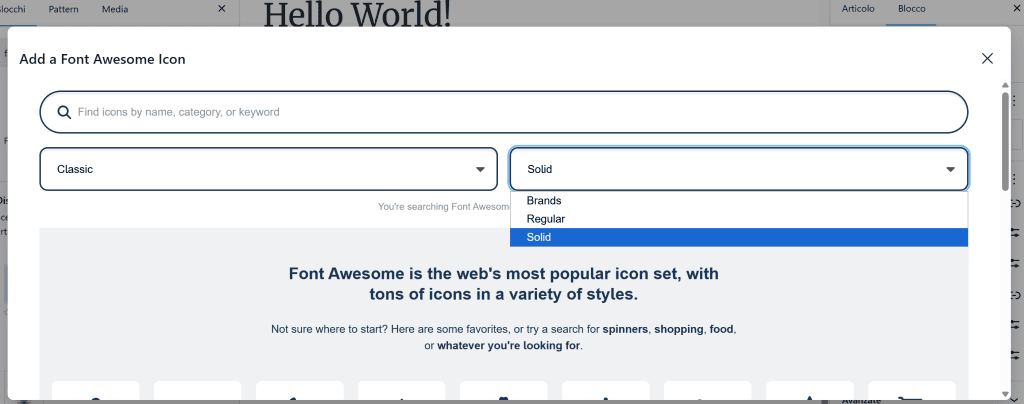 Lista Font Icone WordPress