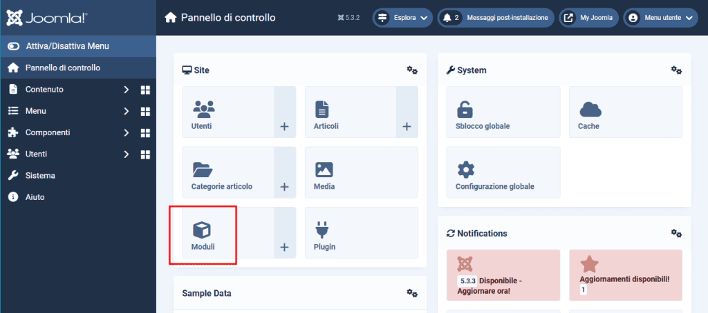Moduli Pannello Controllo Admin Joomla
