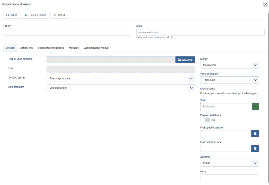 Nuova Voce Menu Login Joomla