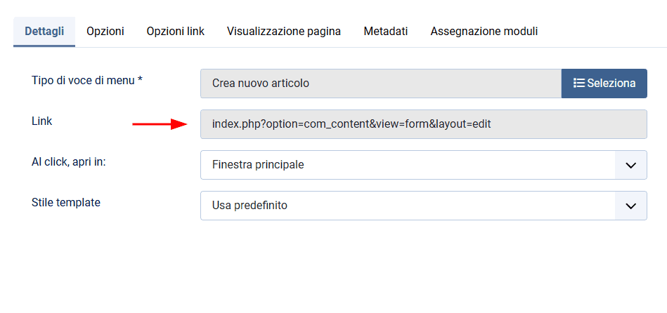 Nuova Voce Menu Login Joomla Link
