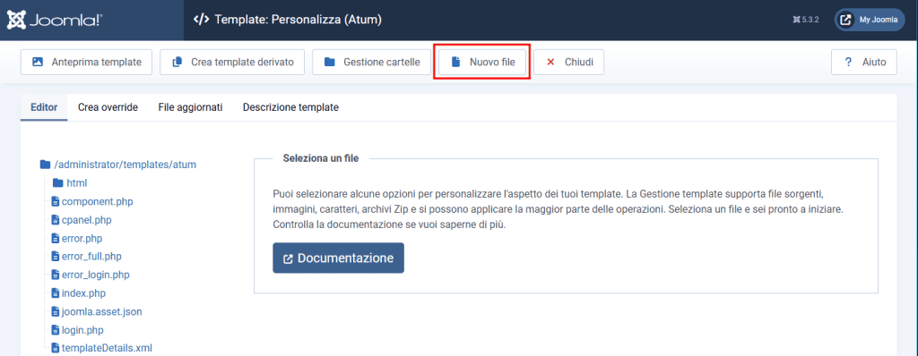 Nuovo File Joomla