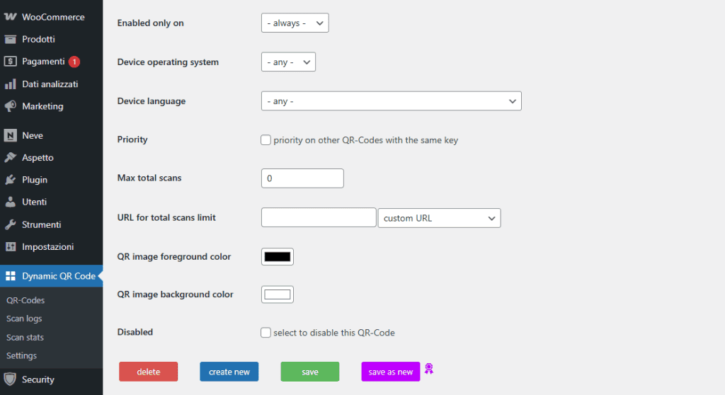 Opzioni Creazione Codice Dynamic Qr Code Generator