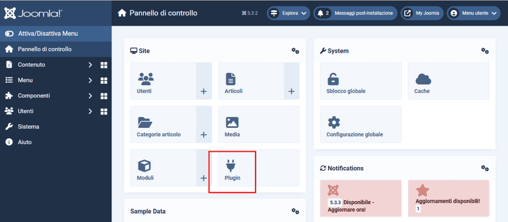 Pannello Controllo Plugin Joomla