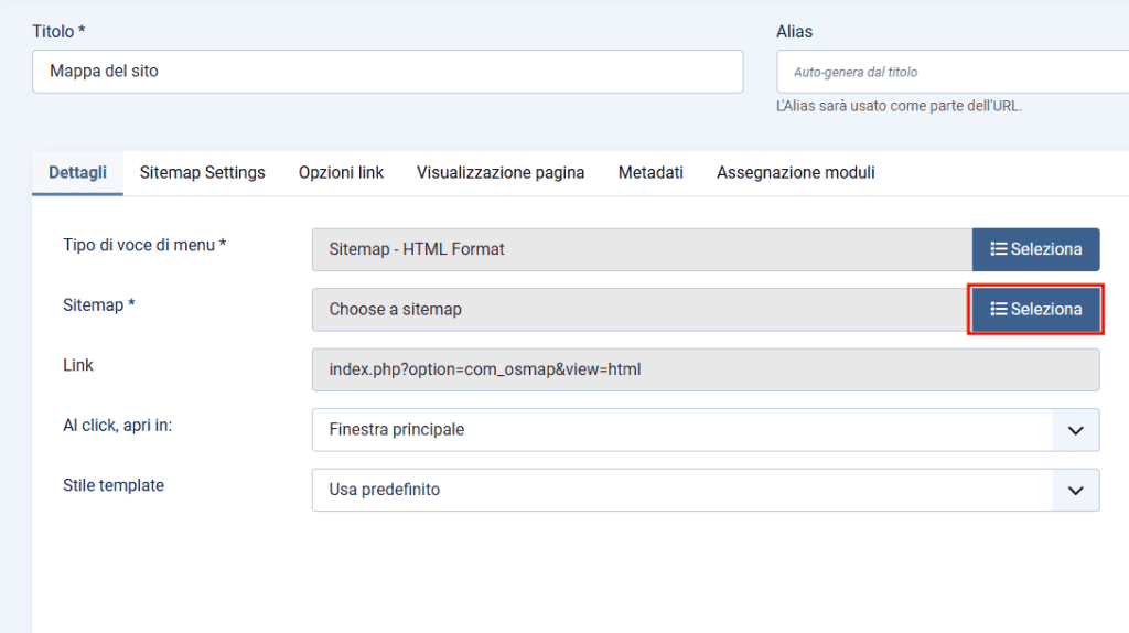 Seleziona Sitemap Html Joomla
