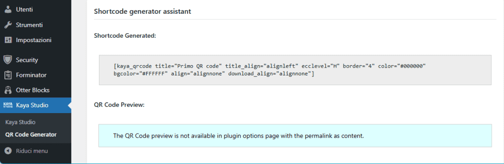 Shortcode Generator Assistant Kaya Vuoto