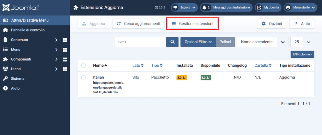 Sistema Estensioni Gestione Joomla