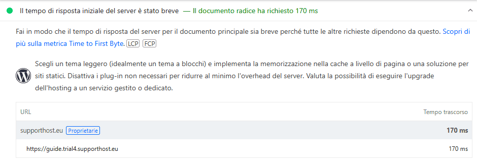 Tempo Risposta Iniziale Server Pagespeed Insights