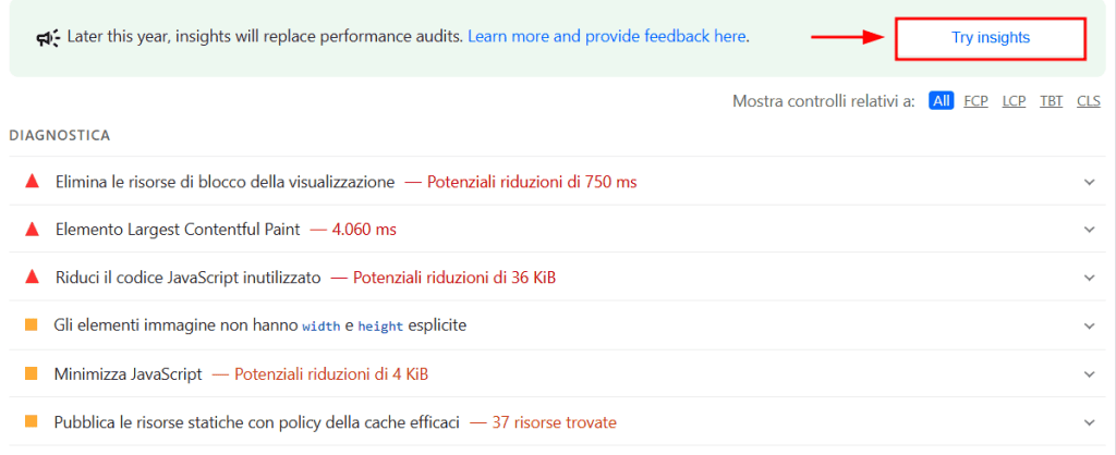 Try Insights Pagespeed Insights