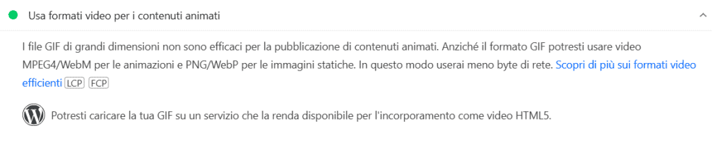 Usa Formati Video Contenuti Animati Pagespeed Insights