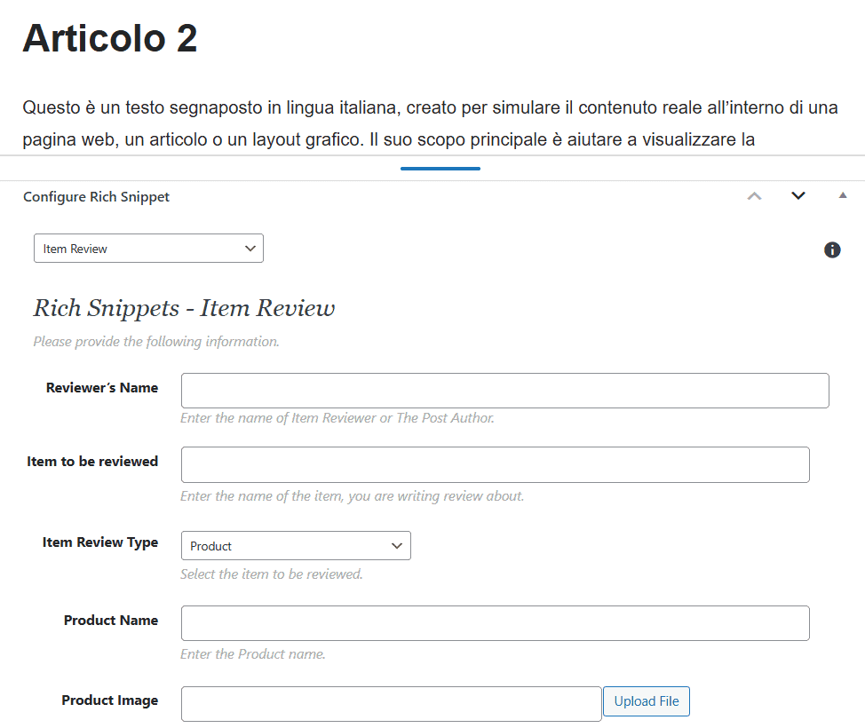 All In One Schema Inserimento Recensione Wp