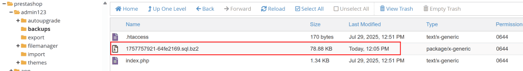 Cartella Backup Di Prestashop
