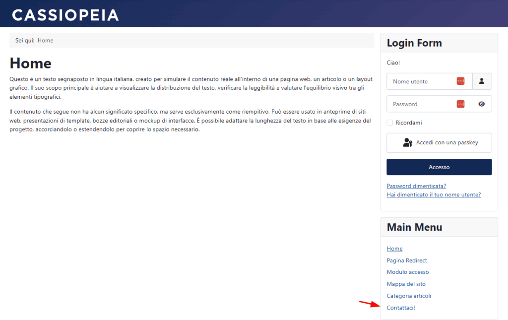 Collegamento Modulo Contatto Joomla