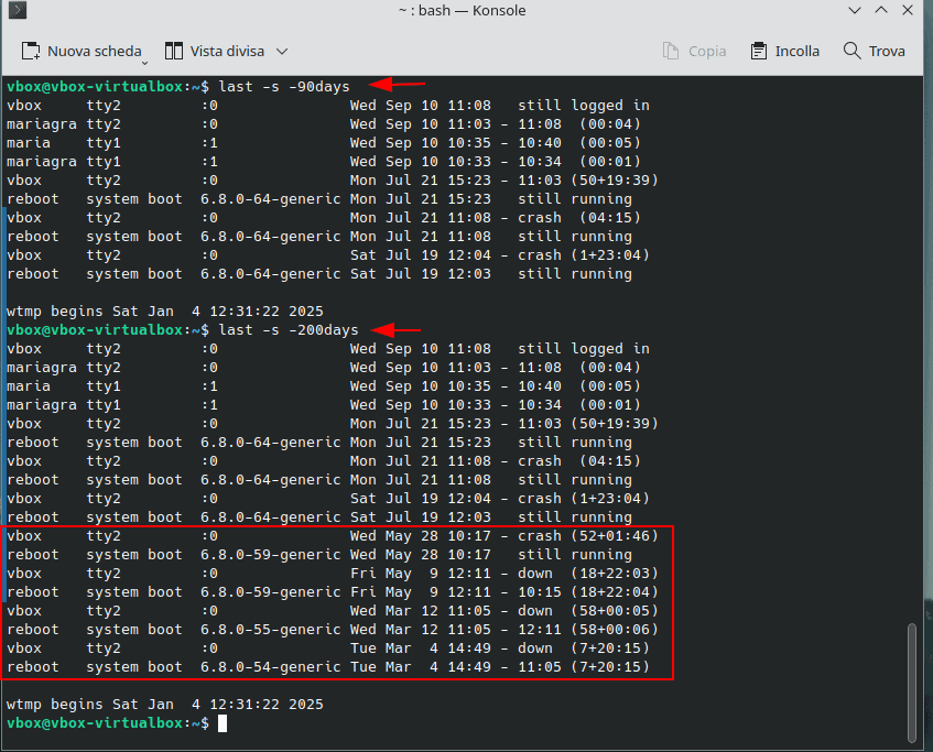 Comando Last Linux Intervalli Tempo