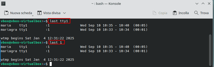 Comando Last Terminale Specifico