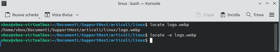 Comando Locate Linux Opzione E