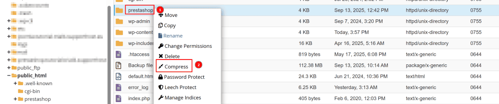 Comprimi Cartella Prestashop