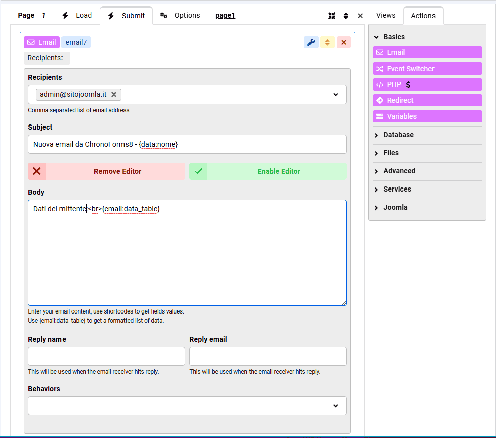 Configurare Email Chronoforms