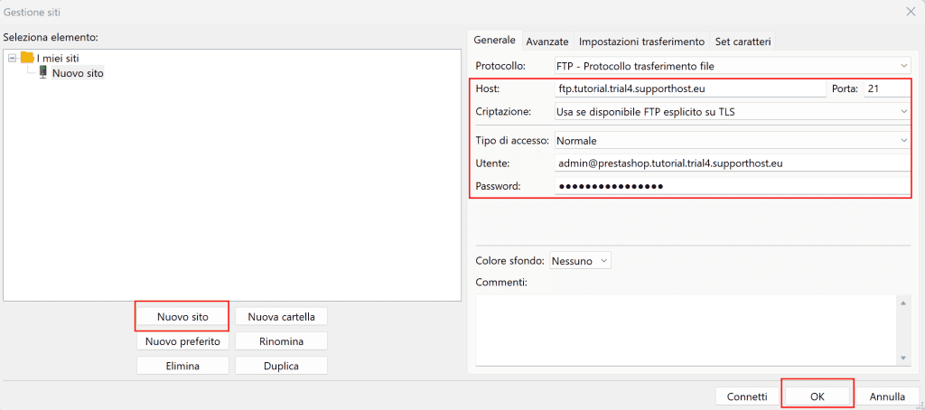Configurazione Ftp Filezilla