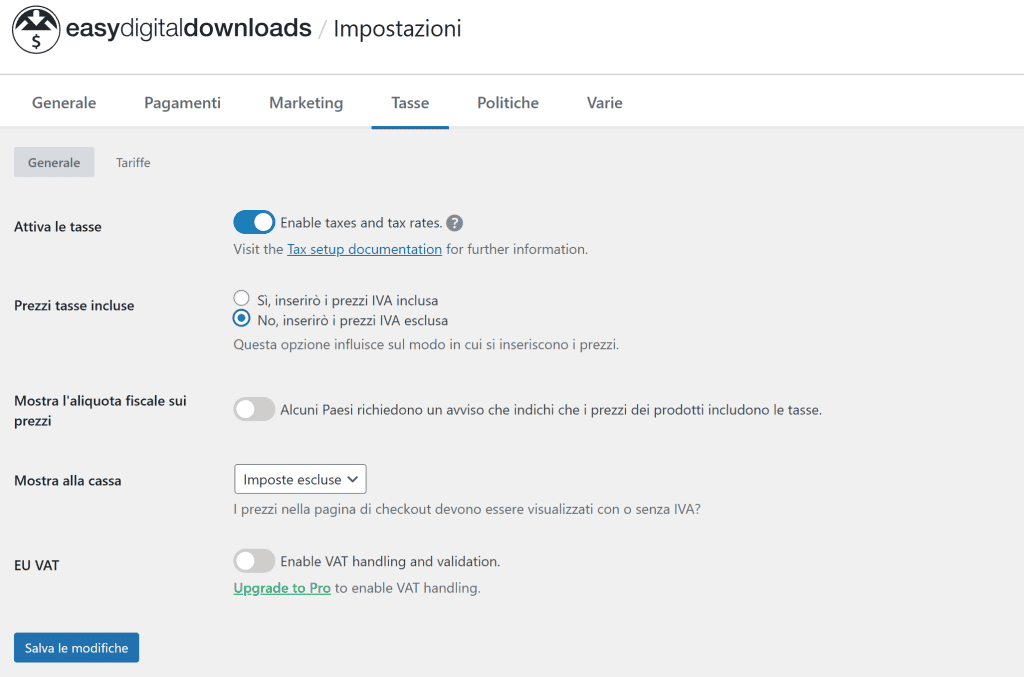 Configurazione Tasse E Tariffe