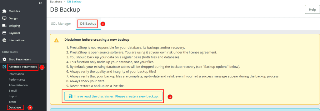 Db Backup Prestashop
