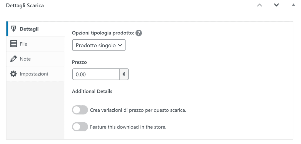 Dettagli Prodotto Digitale