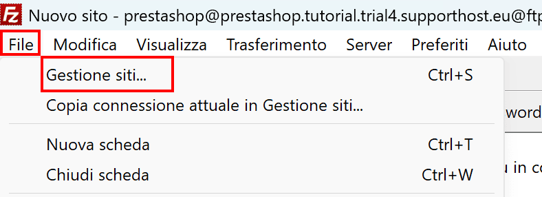 Gestione Siti Filezilla