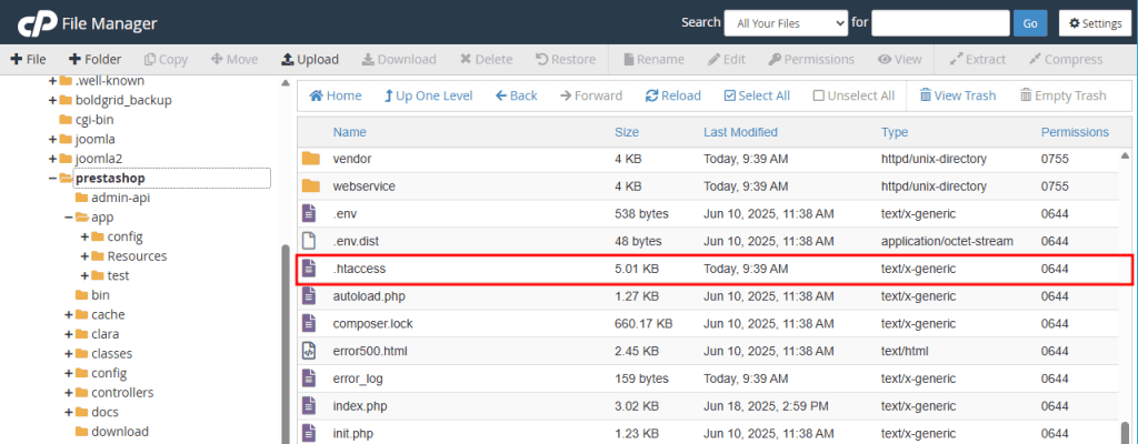 Htaccess File Manager Prestashop