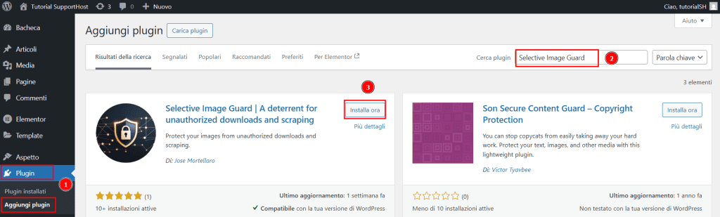 Installare Plugin Protezione Immagini Selective Image Guard