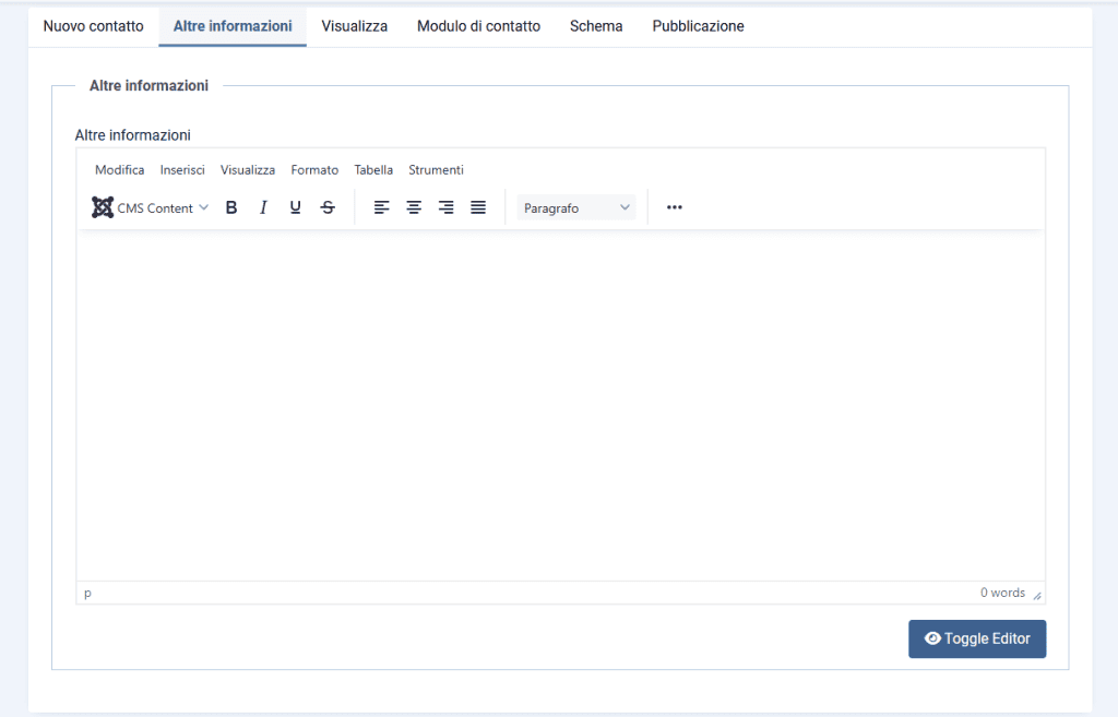 Joomla Nuovo Contatto Altre Informazioni