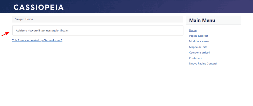 Messaggio Conferma Invio Modulo Contatti Joomla Chronoforms