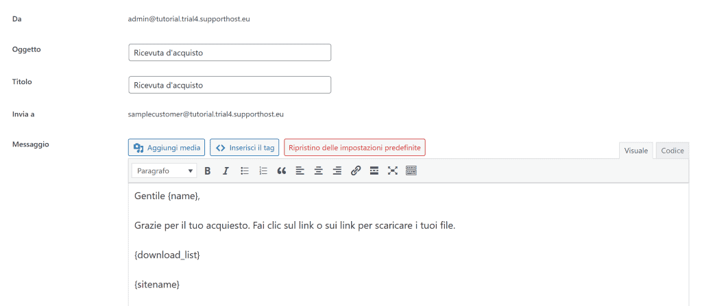 Personalizzazione Mail D'acquisto