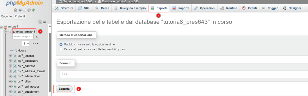 Phpmyadmin Esporta Database