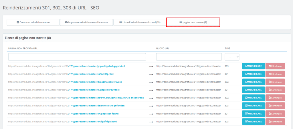 Reindirizzamenti Addon Prestashop Errori 404