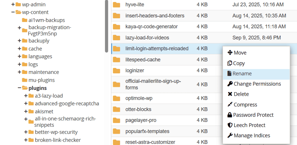 Rinominare Cartella Limit Login Attempts Reloaded