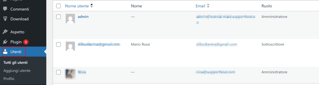 Ruoli Utenti Backend Wp