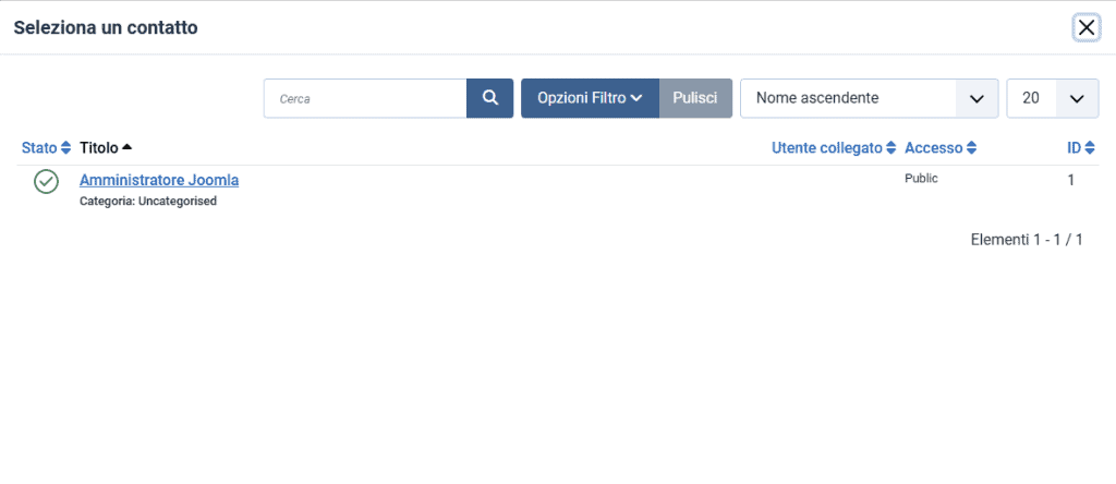 Seleziona Contatto Nuova Voce Menu Joomla