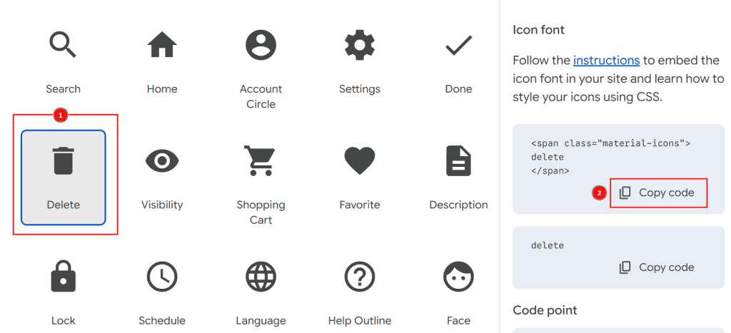 Seleziona Icona Material Icons