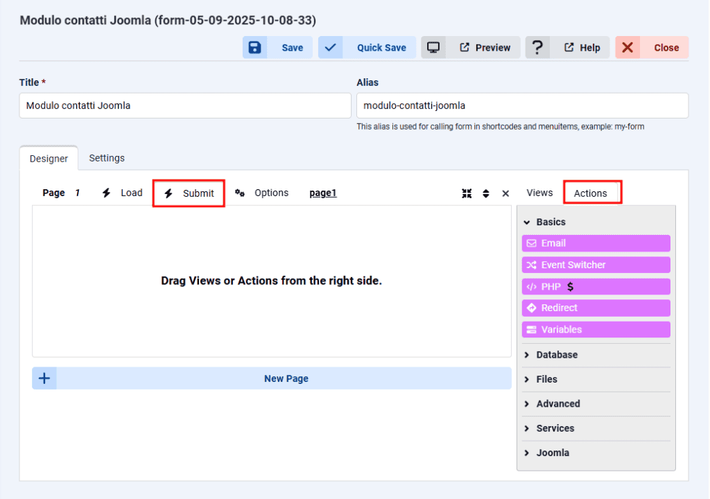 Submit Actions New Form Chronoforms