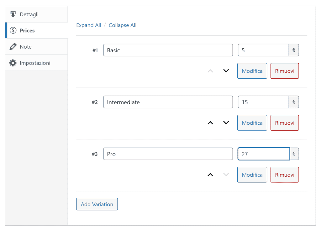 Variazioni Di Prodotto
