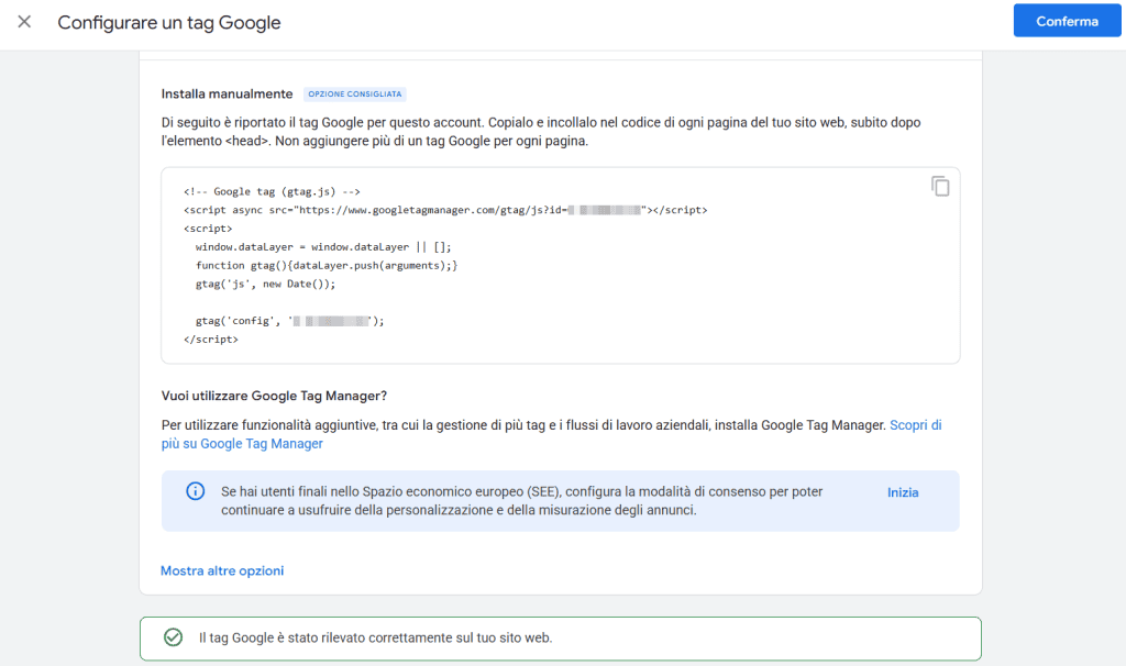 Verifica Installazione Analytics