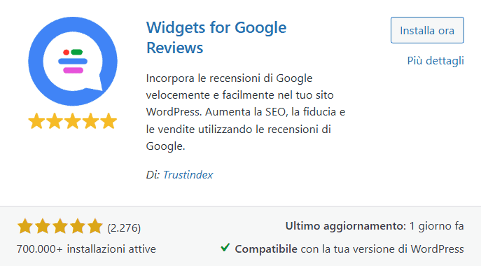 Widgets For Google Reviews Plugin Recensioni WordPress