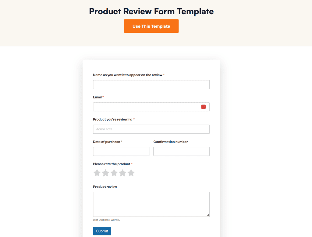 Wpforms Product Review Form Template