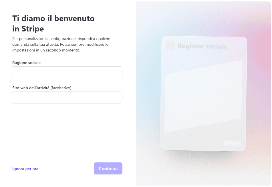 Account Stripe Configurazione
